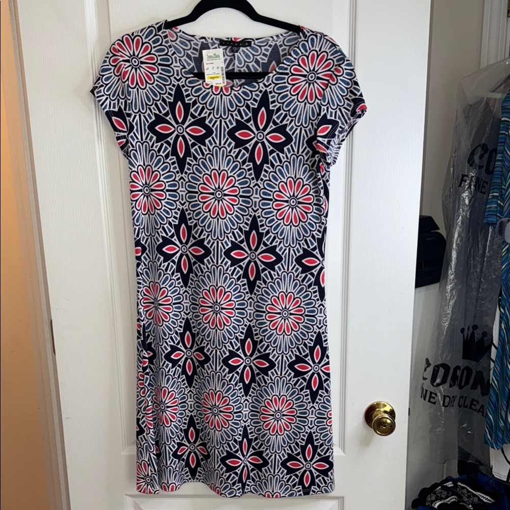 Tiana B. Dress Floral Patterned Dress - Navy Blue,Blue, White, Orange Size 6 NWT